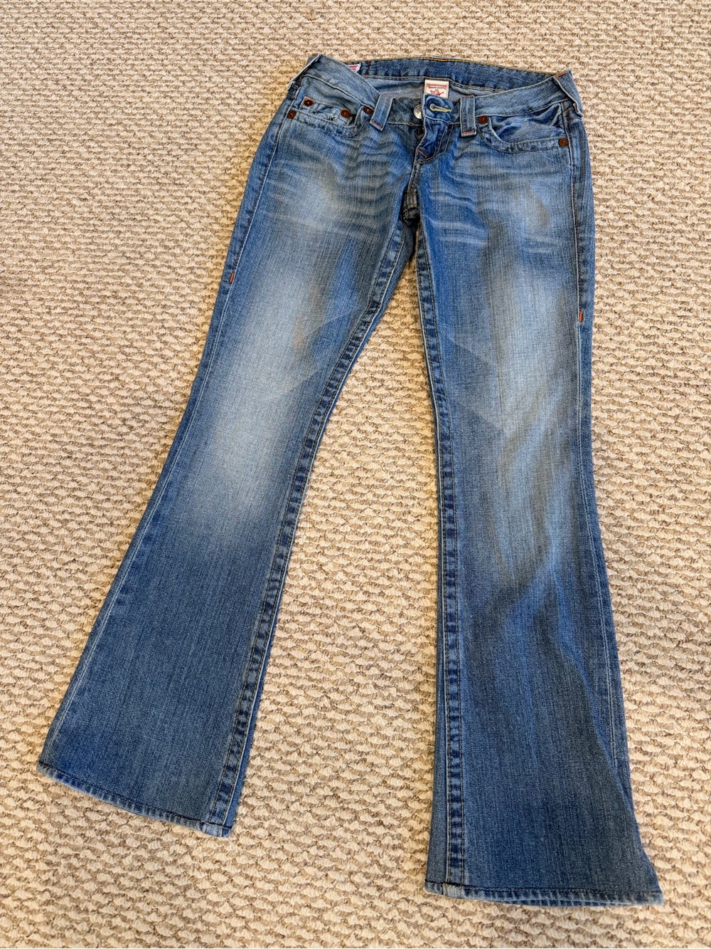 True Religion Women's Faded Blue Flare Jeans